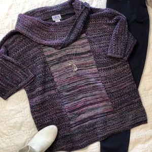 Purple and blue cowl neck tunic sweater